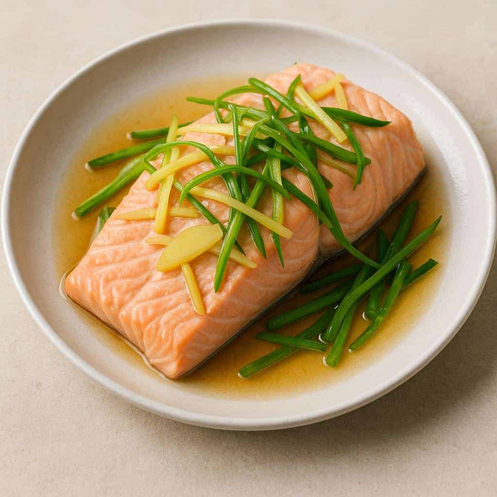 1. Steamed Salmon with Ginger and Scallions