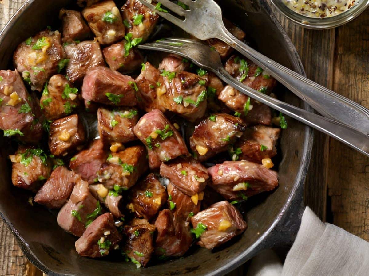 11. Garlic Butter Steak Bites with Veggies