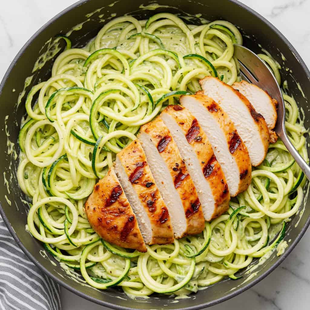 9. Zoodle Alfredo with Grilled Chicken