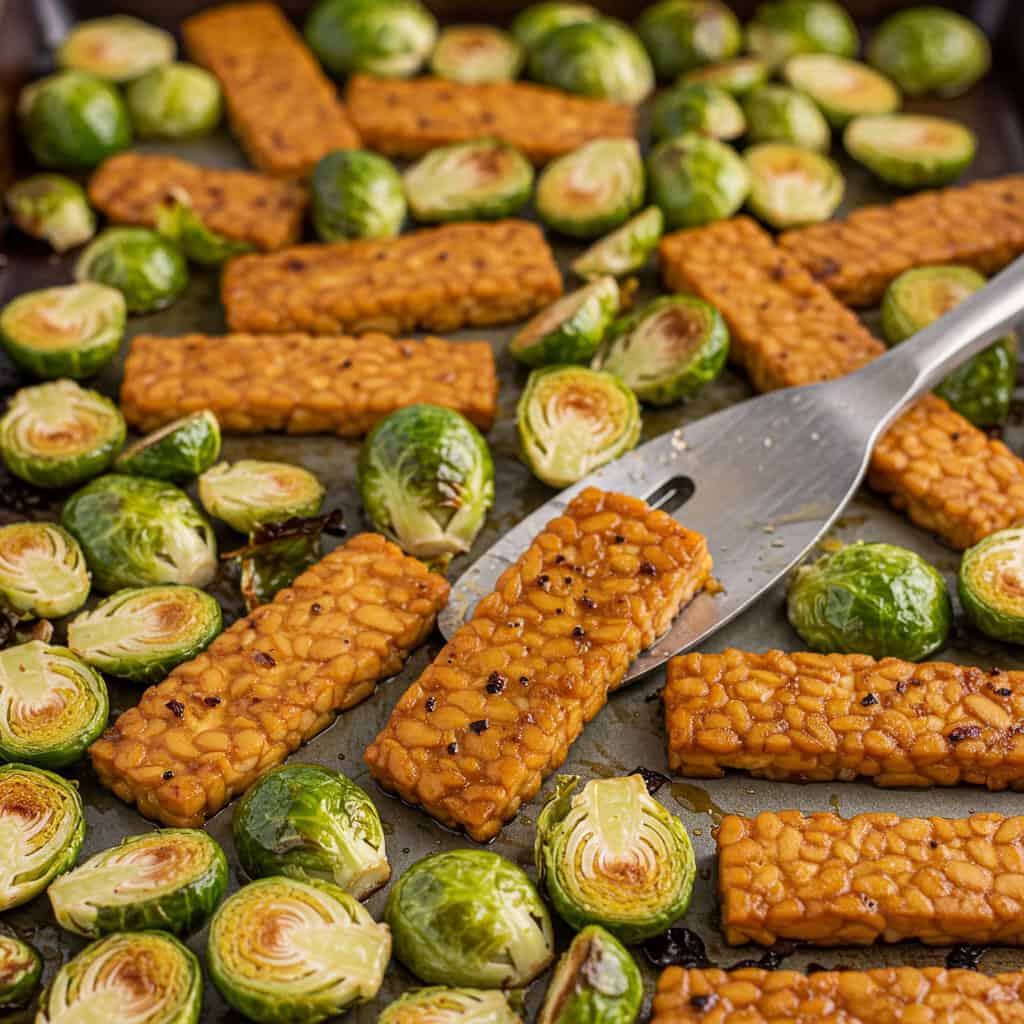 8. Maple Dijon Tempeh & Brussels Sprouts