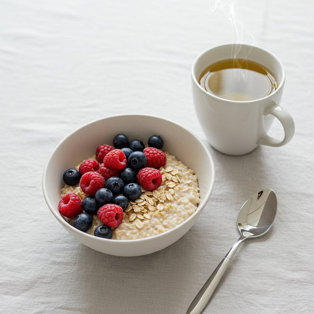 1. Oatmeal with Berries and Green Tea