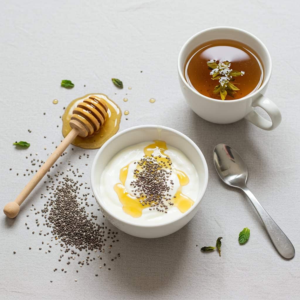 2. Greek Yogurt with Honey and Chia Seeds + Herbal Tea